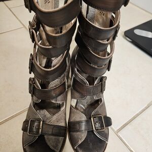 Freebird by Steven Bond Buckle Bootie Sandal Leather Taupe Size 9